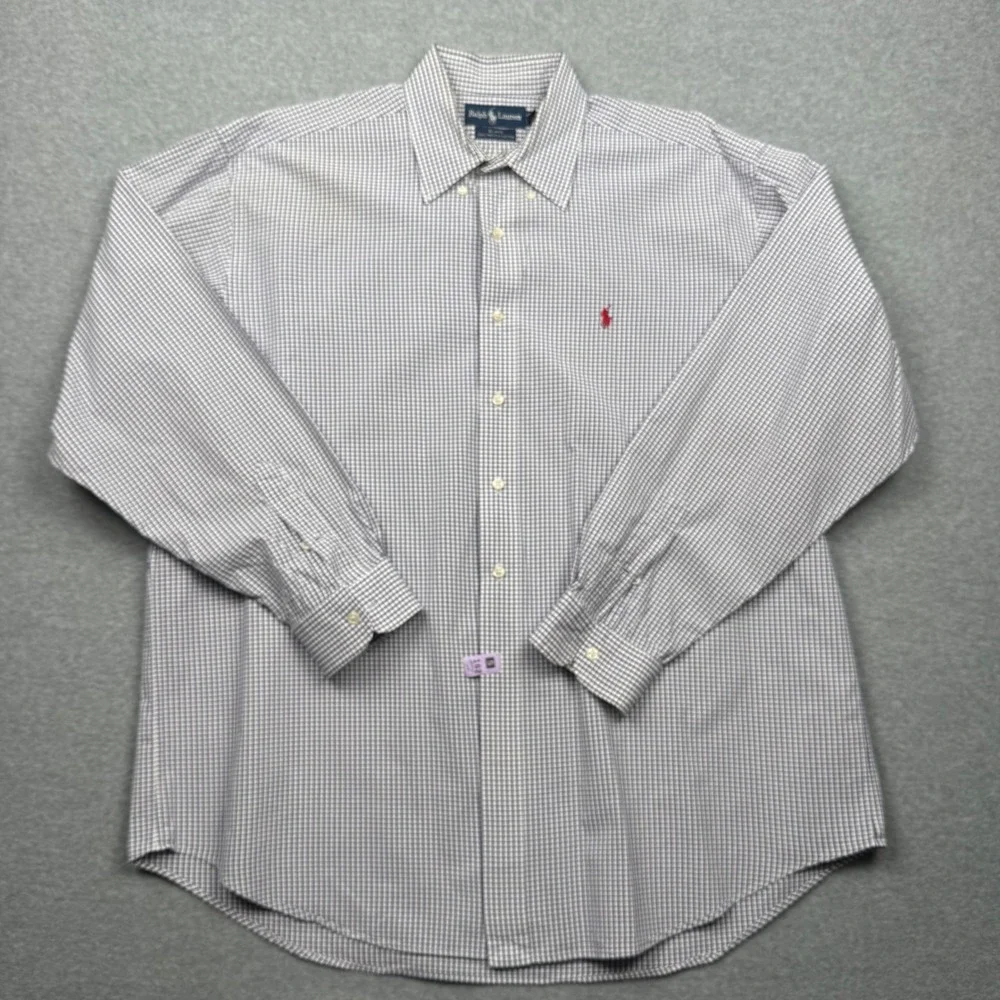 Lot of 4 Polo Ralph Lauren Mens Shirts XL Gingham Tattersall Blue White stained